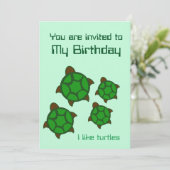 Verjaardag, ik hou van schildpadden, uitnodiging (Staand voorkant)