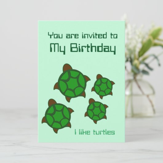 Verjaardag, ik hou van schildpadden, uitnodiging (Staand voorkant)