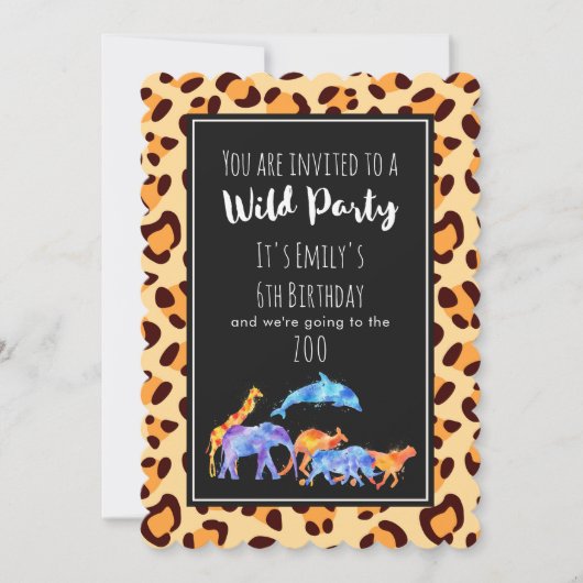 Verjaardag in de dierentuin van wilde dieren op ex kaart (Voorkant)