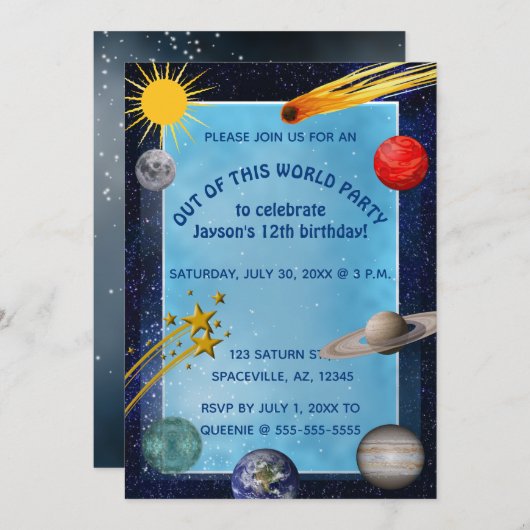 Verjaardag in de Editable Outer Space Kaart (Voorkant / Achterkant)