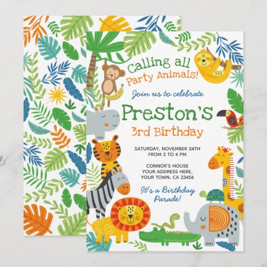 Verjaardag in de Jungle Kaart (Voorkant / Achterkant)