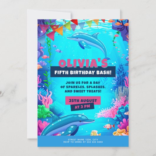 Verjaardag in de oceaan, Zee Dolphin Party Kaart (Voorkant)