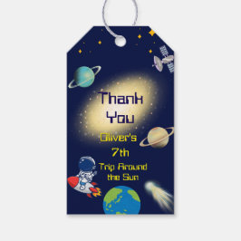 Verjaardag in de ruimte – Astronaut, Raket, Melkwe Cadeaulabel