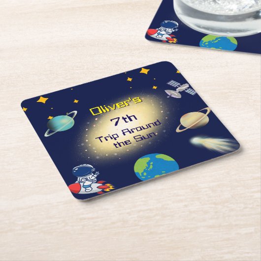 Verjaardag in de ruimte - Astronaut, Rocket & Gala Kartonnen Onderzetters (Schuin)