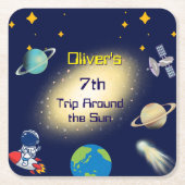 Verjaardag in de ruimte - Astronaut, Rocket & Gala Kartonnen Onderzetters (Voorkant)