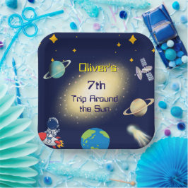 Verjaardag in de ruimte - Astronaut, Rocket & Gala Papieren Bordje