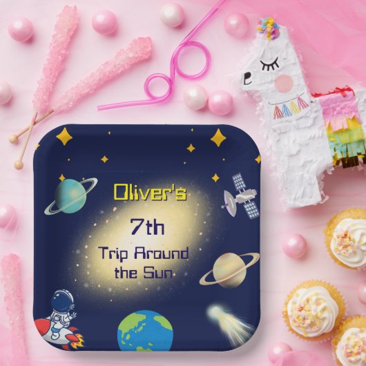 Verjaardag in de ruimte - Astronaut, Rocket & Gala Papieren Bordje (Feest)