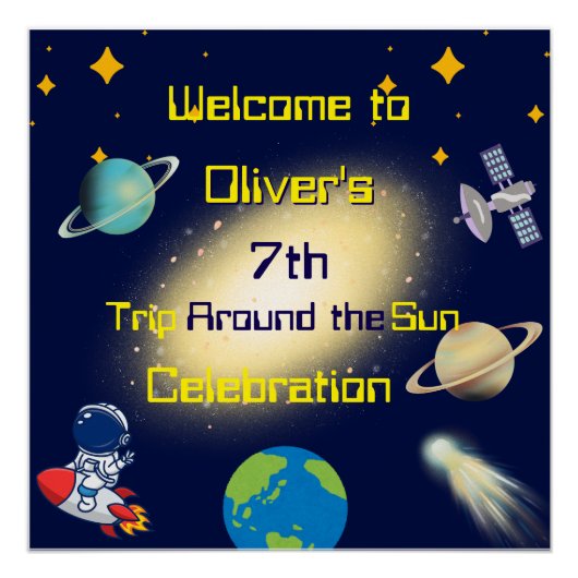 Verjaardag in de ruimte - Astronaut, Rocket & Gala Perfect Poster (Voorkant)