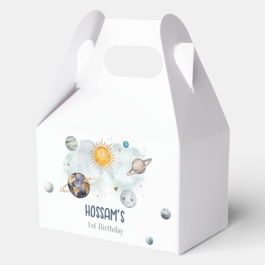 Verjaardag in de ruimte Galaxy Sun Moon Stars Plan Bedankdoosjes (Voorkant)