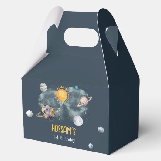 Verjaardag in de ruimte Galaxy Sun Moon Stars Plan Bedankdoosjes (Voorkant)