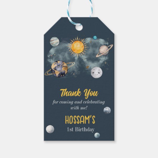 Verjaardag in de ruimte Galaxy Sun Moon Stars Plan Cadeaulabel (Voorkant)