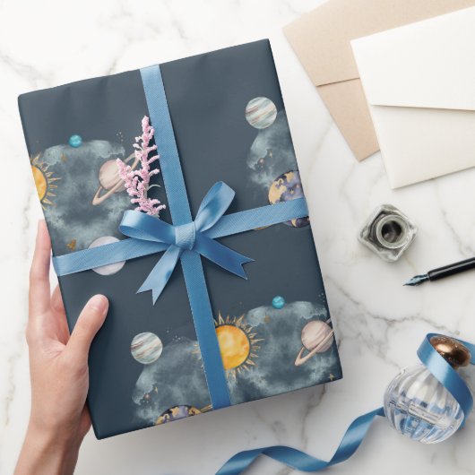 Verjaardag in de ruimte Galaxy Sun Moon Stars Plan Cadeaupapier (Geschenken)