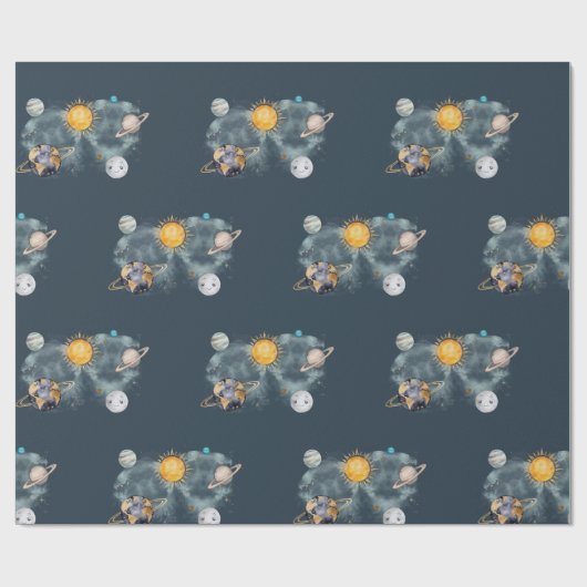 Verjaardag in de ruimte Galaxy Sun Moon Stars Plan Cadeaupapier (Vlak)