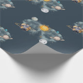 Verjaardag in de ruimte Galaxy Sun Moon Stars Plan Cadeaupapier (Hoek)