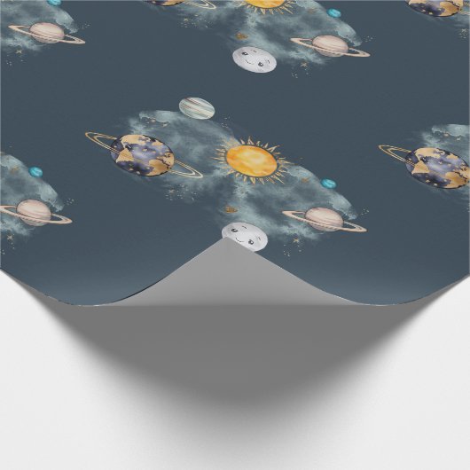 Verjaardag in de ruimte Galaxy Sun Moon Stars Plan Cadeaupapier (Hoek)