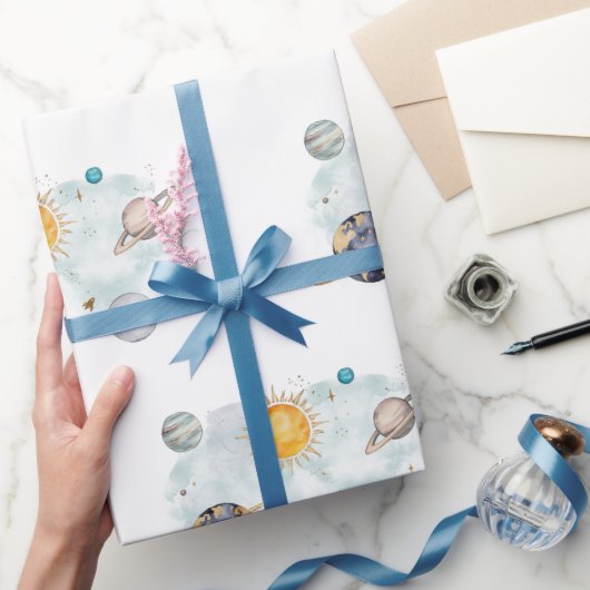 Verjaardag in de ruimte Galaxy Sun Moon Stars Plan Cadeaupapier (Geschenken)