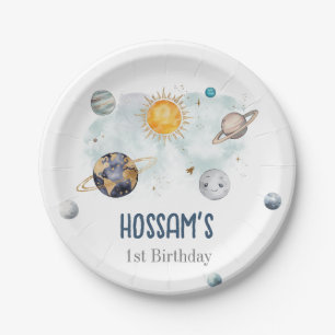 Verjaardag in de ruimte Galaxy Sun Moon Stars Plan Papieren Bordje