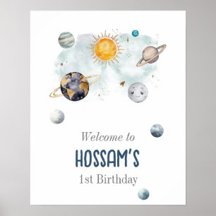 Verjaardag in de ruimte Galaxy Sun Moon Stars Plan Poster