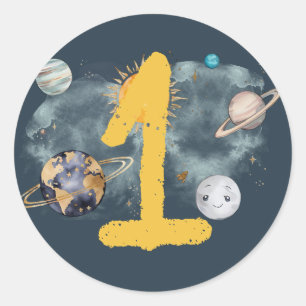 Verjaardag in de ruimte Galaxy Sun Moon Stars Plan Ronde Sticker