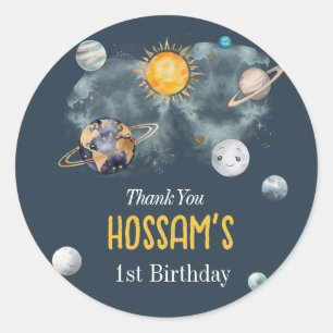 Verjaardag in de ruimte Galaxy Sun Moon Stars Plan Ronde Sticker