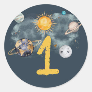 Verjaardag in de ruimte Galaxy Sun Moon Stars Plan Ronde Sticker