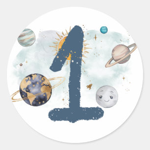 Verjaardag in de ruimte Galaxy Sun Moon Stars Plan Ronde Sticker