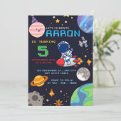 Verjaardag in de ruimte met astronauten en planete kaart (Staand voorkant)