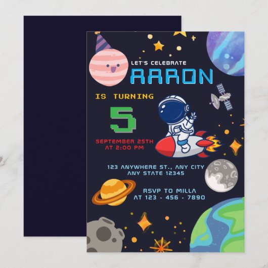 Verjaardag in de ruimte met astronauten en planete kaart (Voorkant / Achterkant)