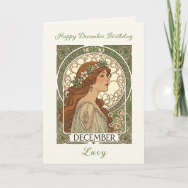 Verjaardag in december Narcissus Art Nouveau stijl Kaart