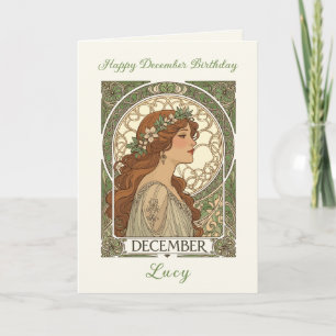Verjaardag in december Narcissus Art Nouveau stijl Kaart