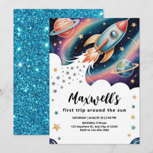 Verjaardag in een raket schip kaart