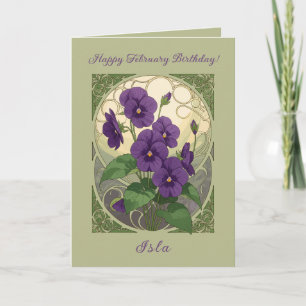 Verjaardag in februari Viola Bloemen Art Nouveau S Kaart