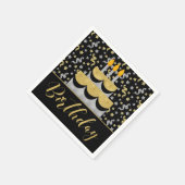 Verjaardag in goud en zilver op zwart servet (Hoek)