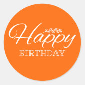 Verjaardag in neon sinaasappel ronde sticker (Voorkant)