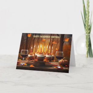 Verjaardag in november met wijncupcakes feestdagen kaart