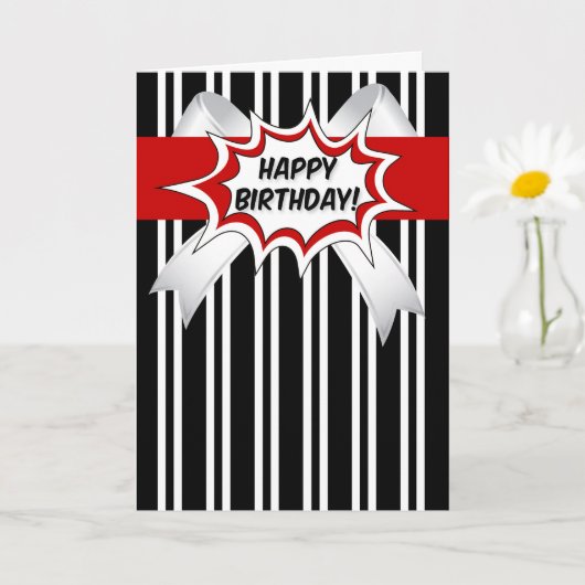 Verjaardag in rode stripstijl kaart (Kleine Plant)