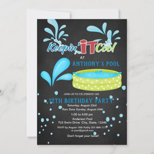 Verjaardag in 't Koel Pool Party Kaart (Voorkant)