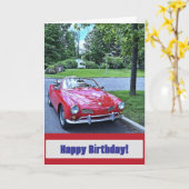 Verjaardag in Vintage Rode Auto Kaart (Gele Bloem)