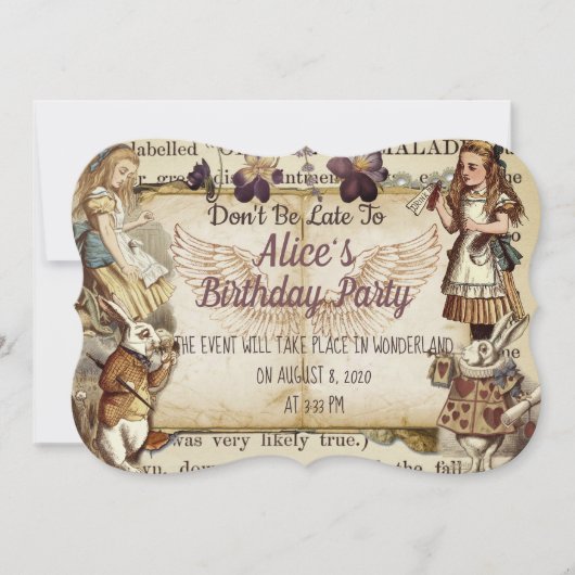 Verjaardag in Wonderland Uitnodiging (Voorkant)