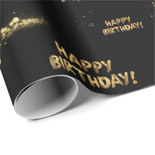 Verjaardag Inpakpapier Goud Zwart Trendy Modern (Rol Hoek)