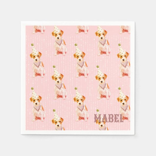 Verjaardag Jack Russell Dog Party Pet Roze Persoon Servet (Voorkant)