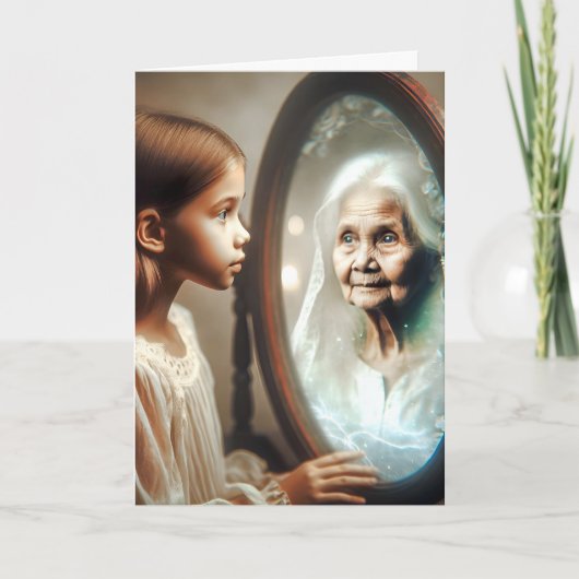 Verjaardag Jong Meisje en Oude Dame Kaart (Voorkant)