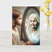 Verjaardag Jong Meisje en Oude Dame Kaart (Gele Bloem)