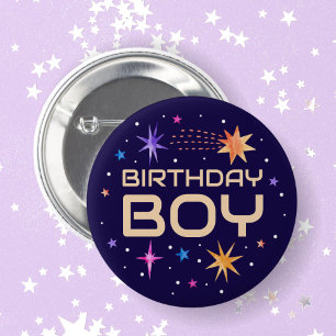 Verjaardag Jongen Buiten Ruimte Sterren Donker Paa Ronde Button 5,7 Cm