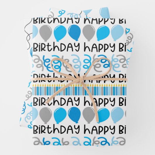 Verjaardag Jongen Coördinerende Patroon Wrapping P Inpakpapier Vel (In situ)