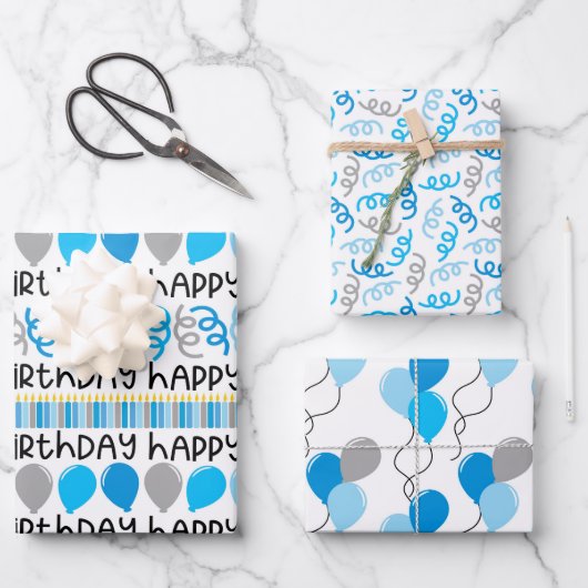 Verjaardag Jongen Coördinerende Patroon Wrapping P Inpakpapier Vel (Voorkant)