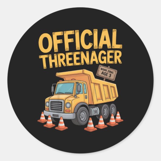 Verjaardag Jongen Drie Jaar Oud Threenager Bouw Ronde Sticker (Voorkant)