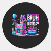 Verjaardag Jongen Kind Party Matching Bruh Zijn Mi Ronde Sticker (Voorkant)
