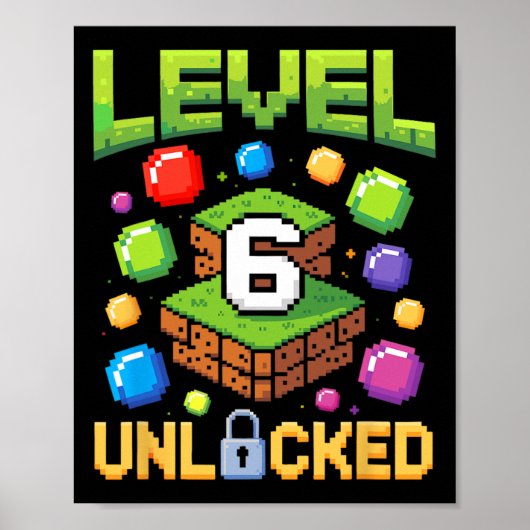 Verjaardag Jongen Level 6 Ontgrendeld 6e Verjaarda Poster (Voorkant)