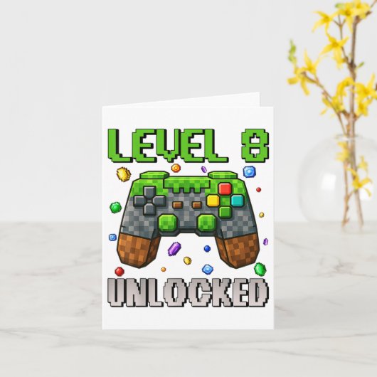 Verjaardag Jongen Level 8 Ontgrendeld 8e Verjaarda Kaart (Gele Bloem)